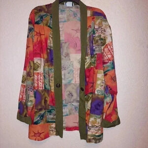 Vintage  Essay By Sharon Anthony Long Sleeve Print Button Cardigan Size 16/XL